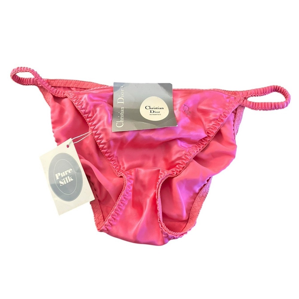 Christian Dior Vintage Silk Panties Pink String Bikini Underwear Sz 7 L NEW